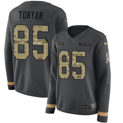 Nike Green Bay Packers #85 Robert Tonyan Anthracite Salute to Service Women's Stitched NFL Limited Therma Long Sleeve Jersey